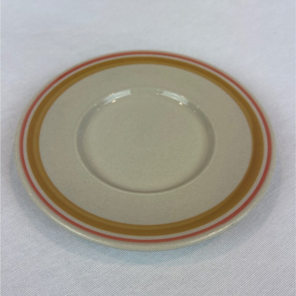 Vintage Newcor Stoneware Plate Japan Beige Orange Brown Stripe 6"